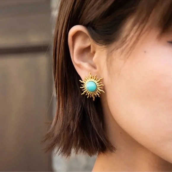 Turquoise Sun 18K Gold Stainless Steel Waterproof Earrings - Picture 3 of 11